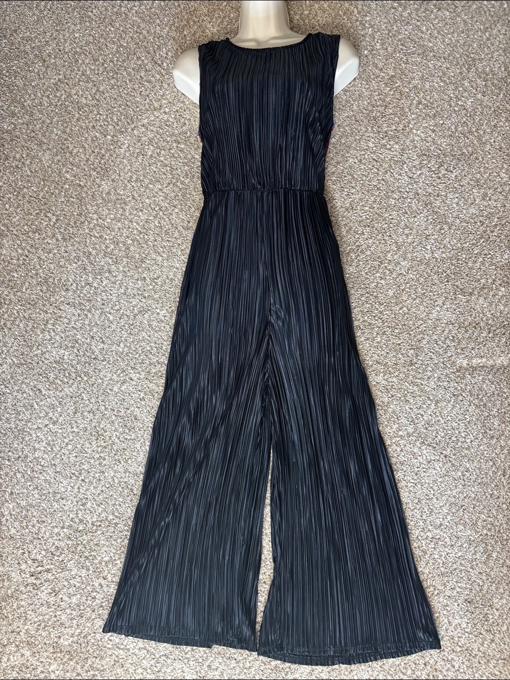 WILD Fable Disco Jumpsuit Y2K Black Pleated Rainbow Stripe Wide Leg Festival M
